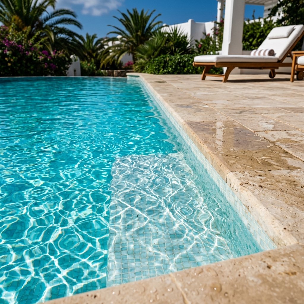 Eau de piscine turquoise cristalline